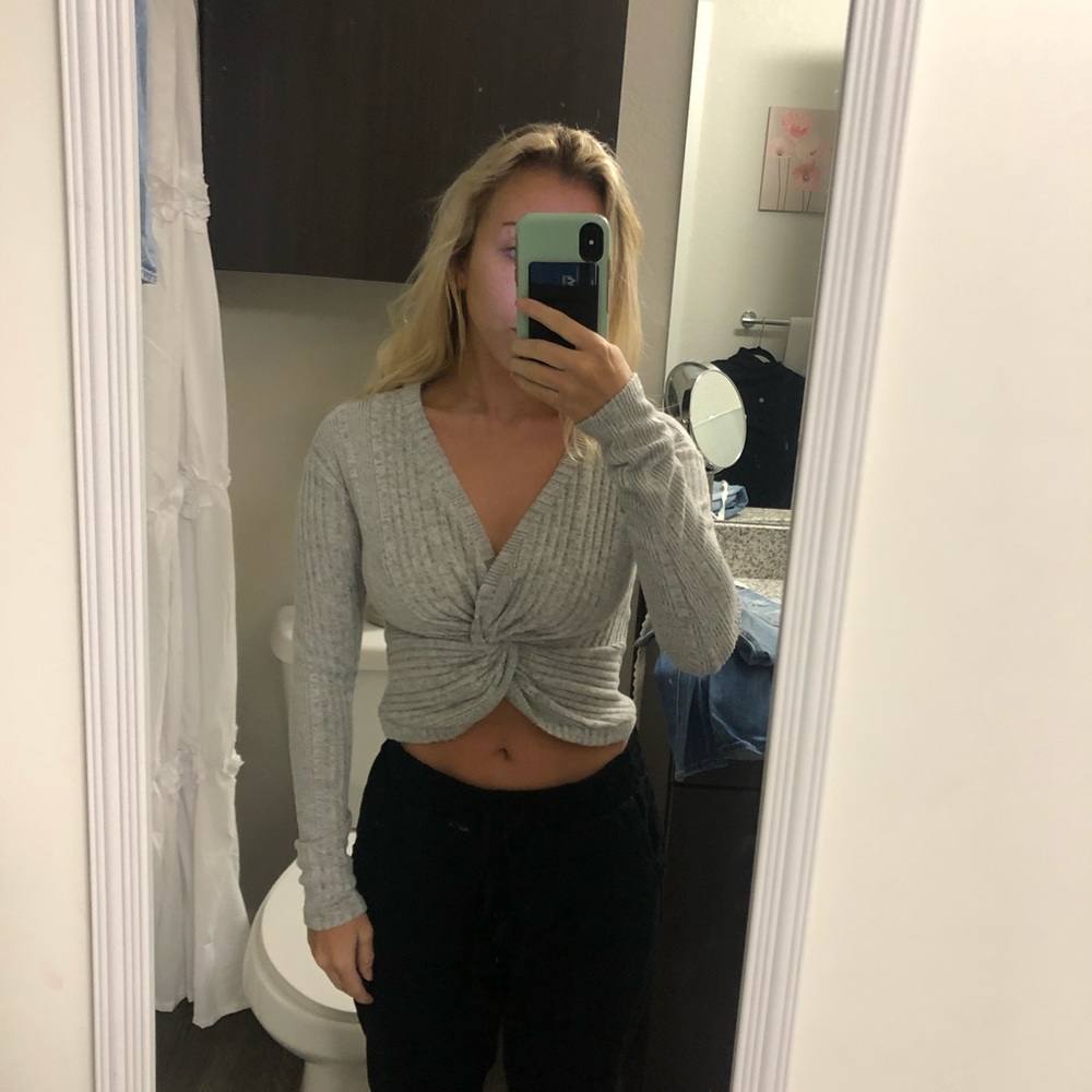 Gray tie sweater
